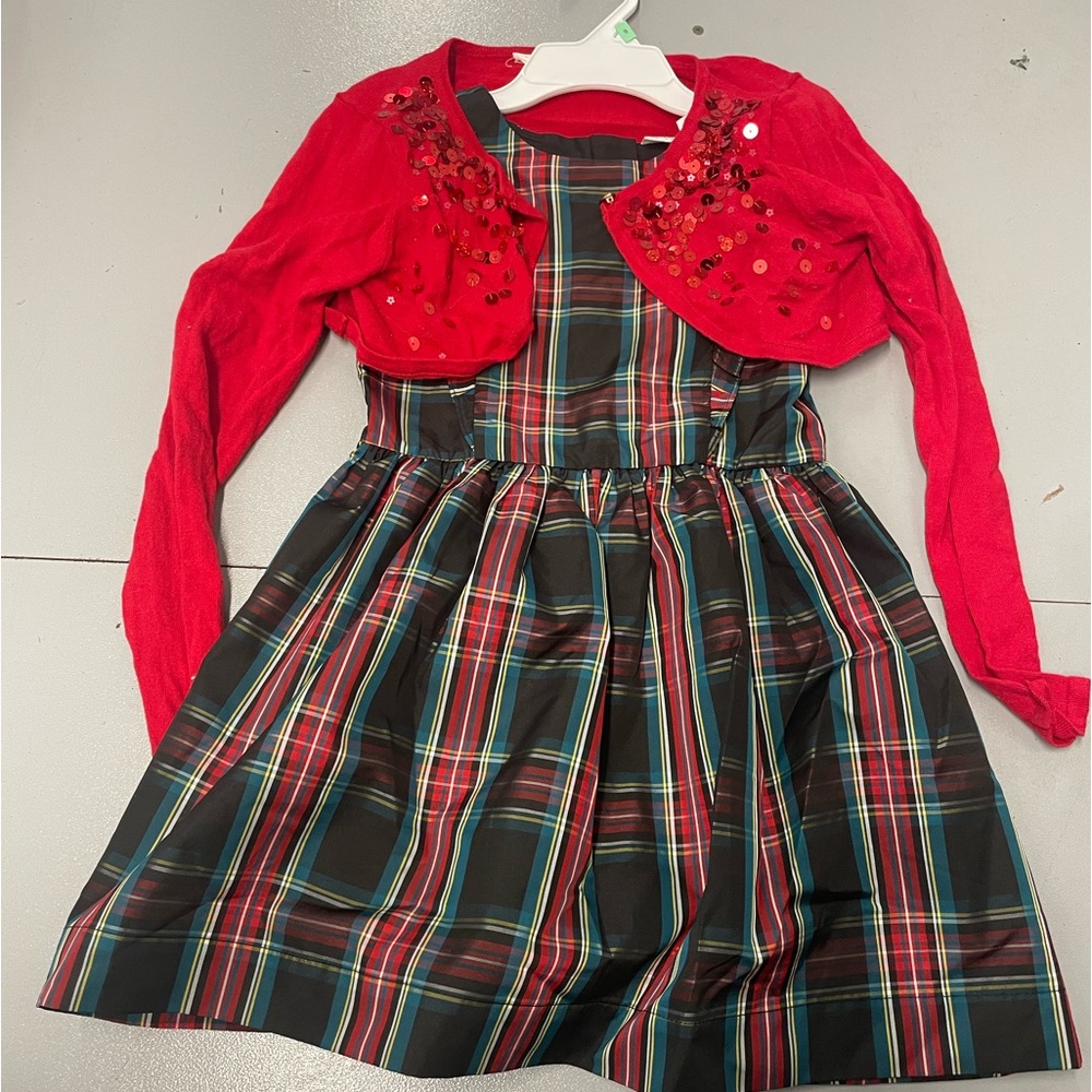Girls Gap Holiday Dress Size Small & Red H&M Cardigan Size 6-8